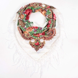 Женский платок с цветами и бахромой 17103-1