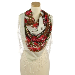 Женский платок с цветами и бахромой 13023-9