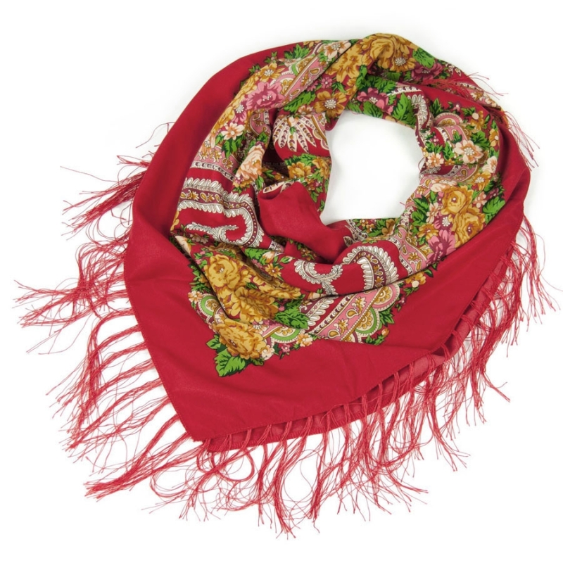 Женский платок с цветами и бахромой 15186-7